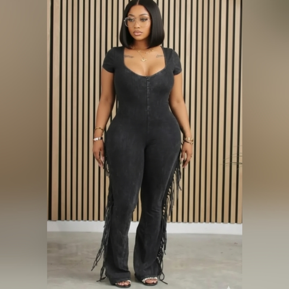 Mineral Wash Fringe Jumpsuit